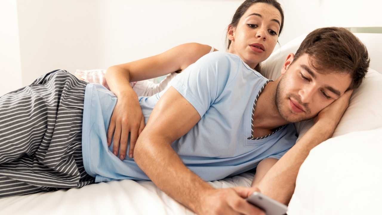 A girl being jealous of his boyfriend