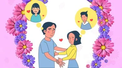 a couple about to hug while thinking about someone else